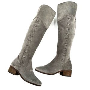 Vince Camuto Kreesell Women’s Knee-High Gray Suede Block Heel Boots Size 7.5